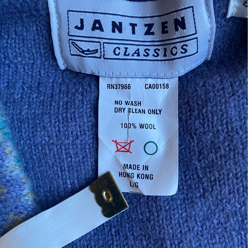 Jantzen 100% Wool Hand Embroidered Shawl Cardigan, Color Periwinkle, Size L - Picture 4 of 11